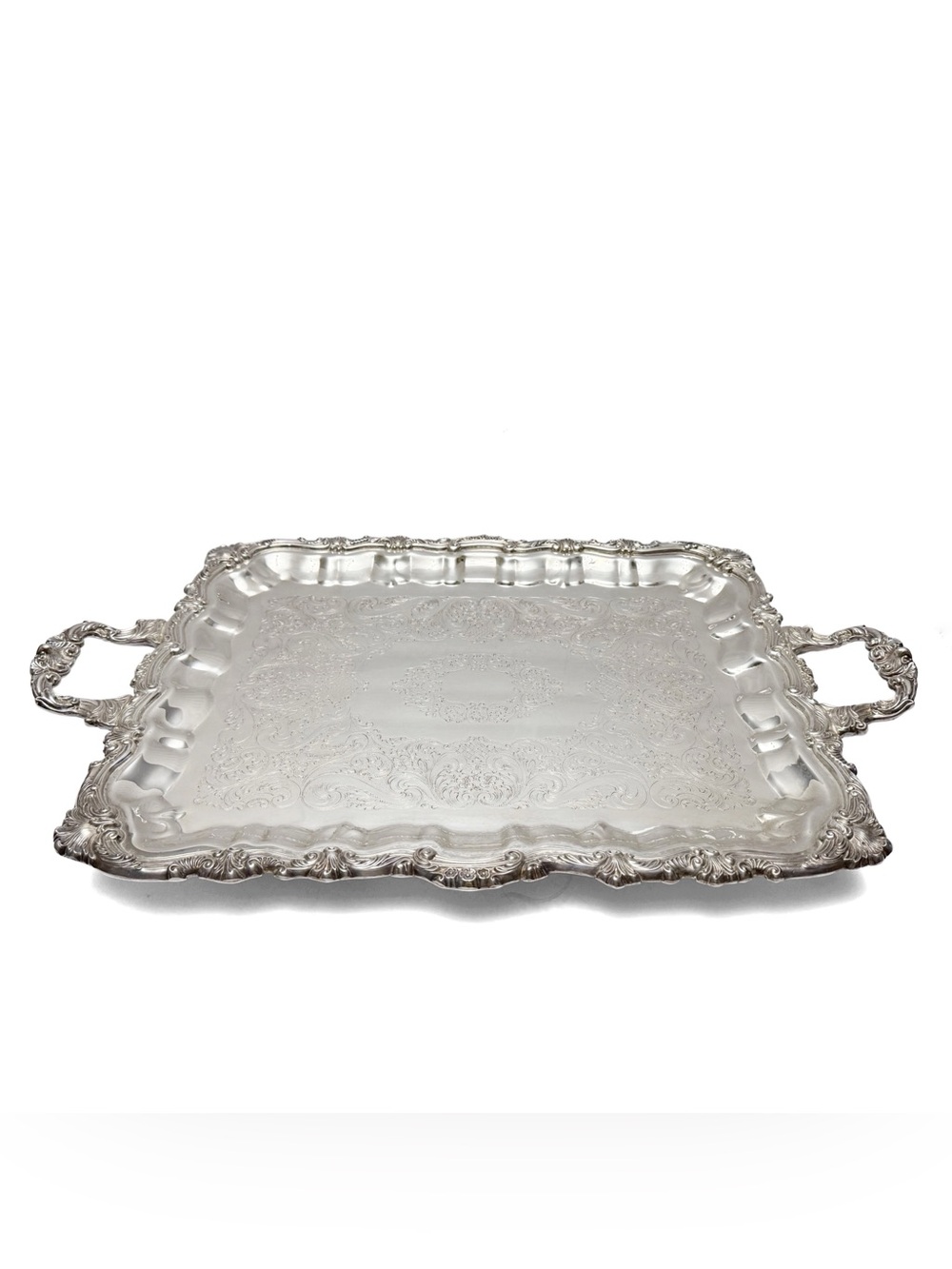 Vintage Sheridan Silverplate Rectangular Footed Serving Tray with Handles 25”